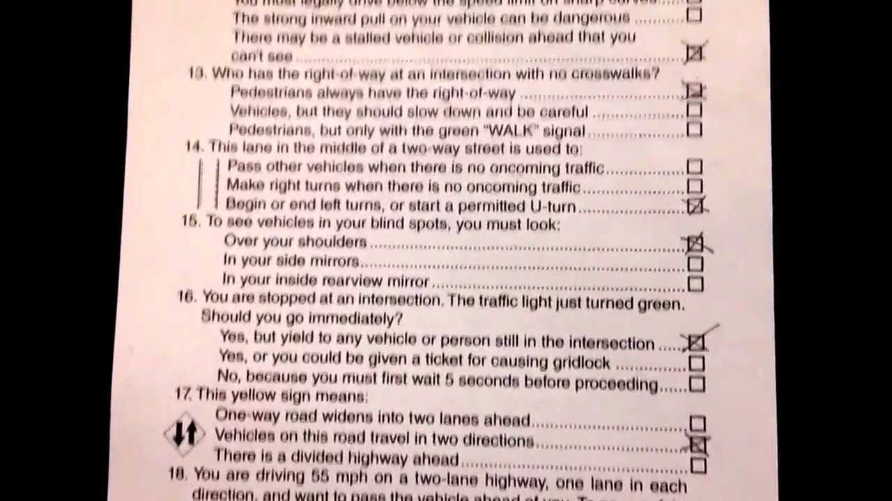 printable driving test and answers